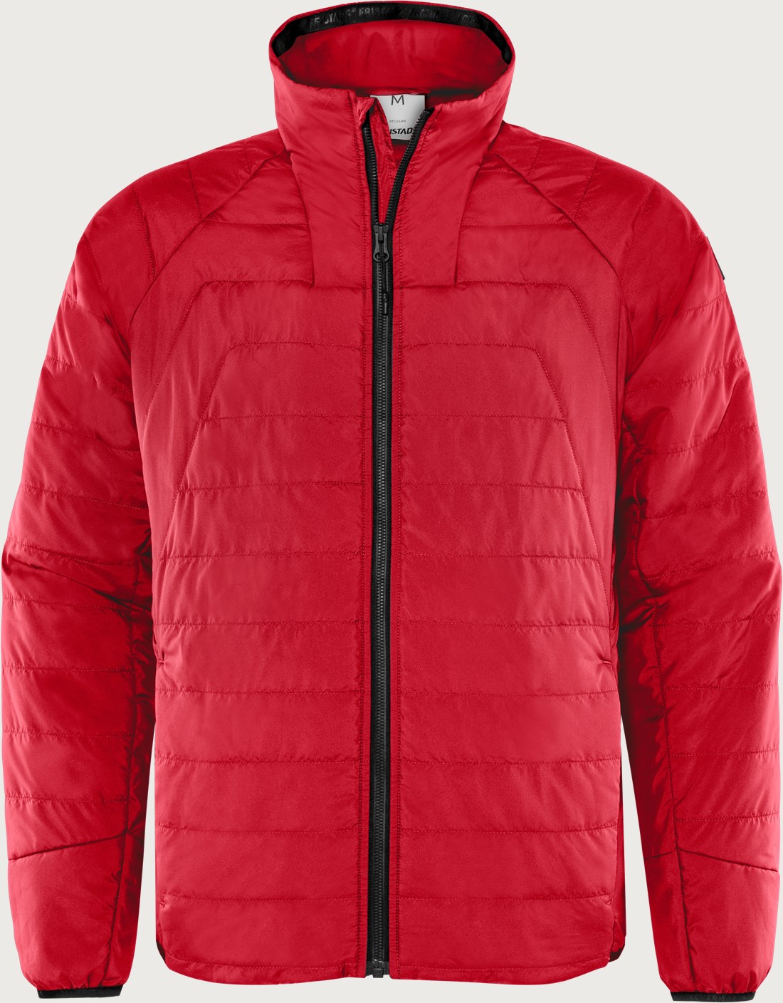 Red insulated jacket, product shot.