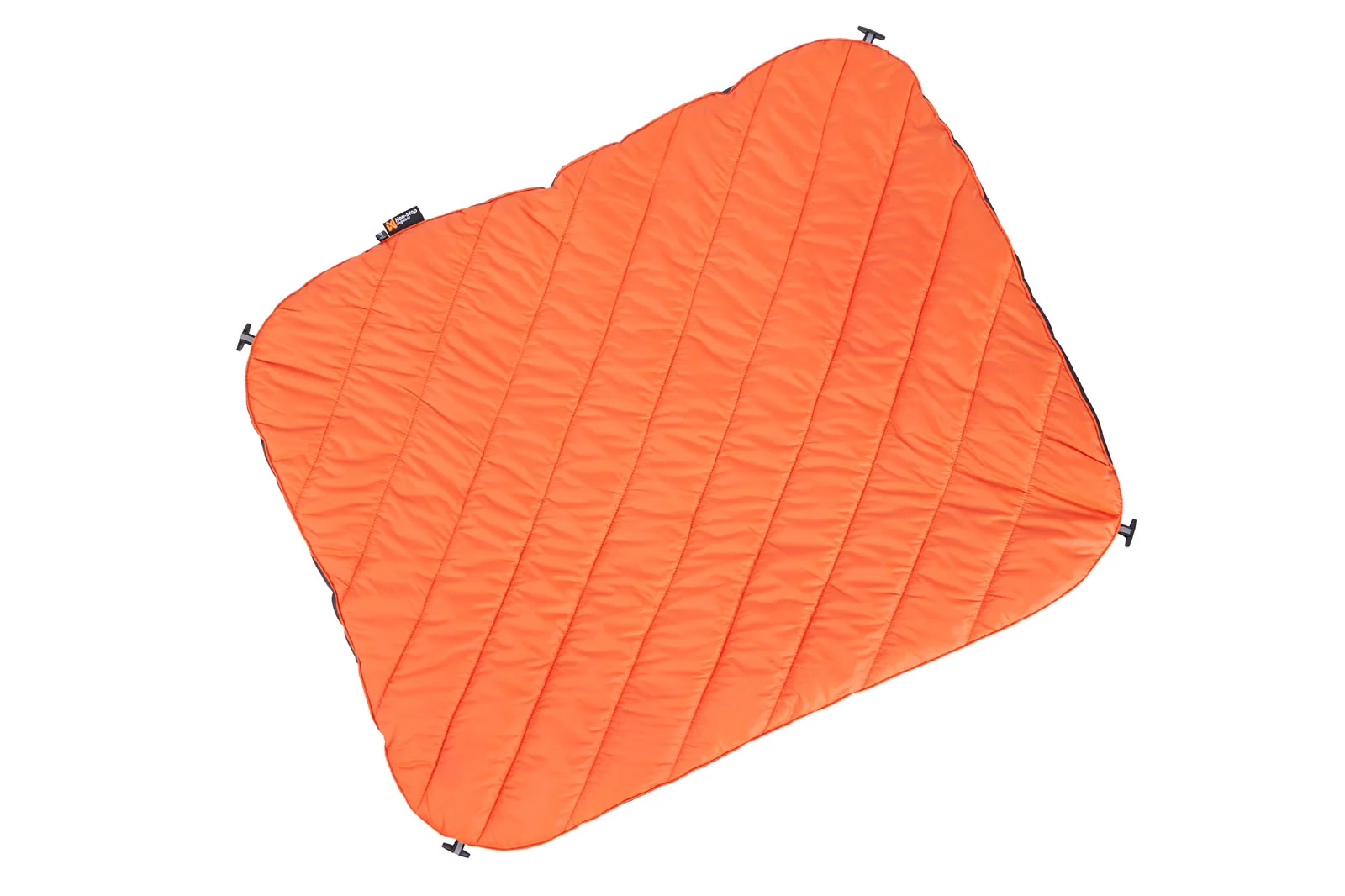 Orange quilted insulated bivvy bed, product shot.