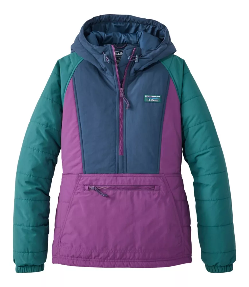Navy, purple, and teal color-blocked L.L.Bean anorak, product shot.