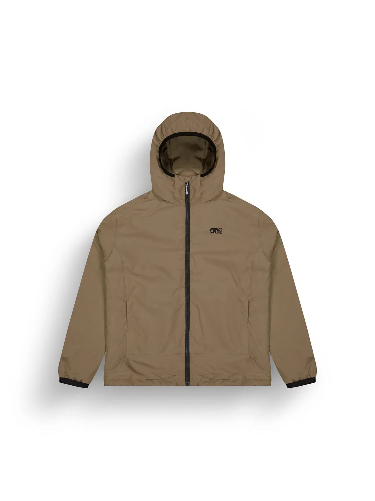 Khaki hooded jacket, product shot.