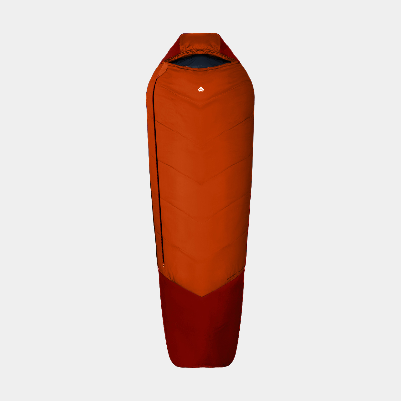 Orange and dark red sleeping bag, product shot